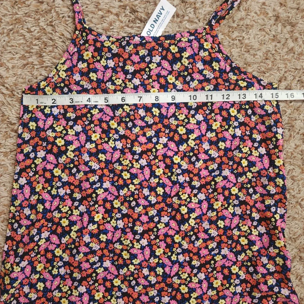 Old Navy Floral Swing Dress Girls XL 14-16 Navy Pink Ruffle Tiered Sleeveless